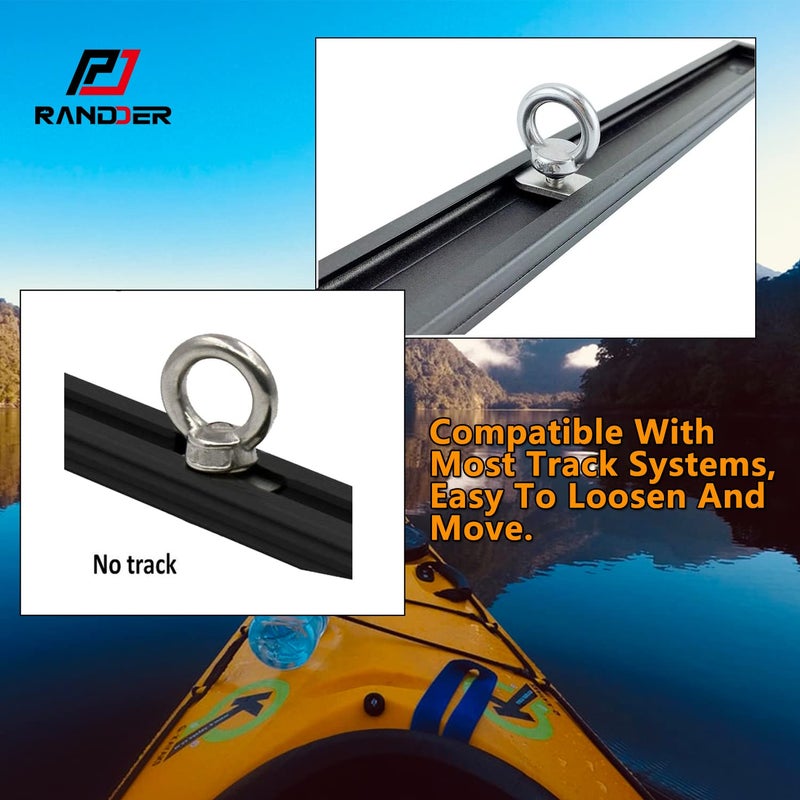 RANDDER Track Mount Kayak Tie Down Eyelet  2 Packs Stainless Steel Eyelets with 4 Washers & 2 Nuts Kayaking Mounting Replacement Kit for Bungee Cord Rope Up to 0.6 "" - Image 4